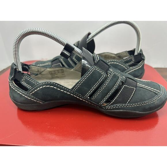 Clarks Collection Womens Loafers Shoes Sandles Size 4.5 black with‎ Beige Stitch - Picture 5 of 10